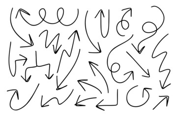 Doodle drawing arrows hand drawn big set