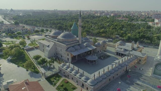 Mevlana Museum and Selimiye Mosque with drone, Konya, Turkey
