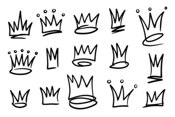 Various doodle outline crowns hand drawn illustration set  - obrazy, fototapety, plakaty