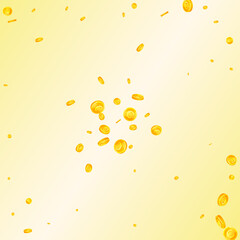 European Union Euro coins falling. Adorable scattered EUR coins. Europe money. Vibrant jackpot, wealth or success concept. Vector illustration.