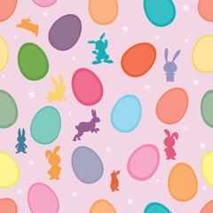 Easter egg seamless background with colourful bunnies and stars vector illustration