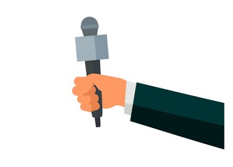 Hand holding microphone. Simple flat illustration