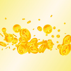 Chinese yuan coins falling. Extra scattered CNY coins. China money. Amazing jackpot, wealth or success concept. Vector illustration.
