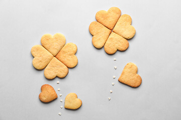 Tasty heart shaped cookies on light background. Valentines Day celebration