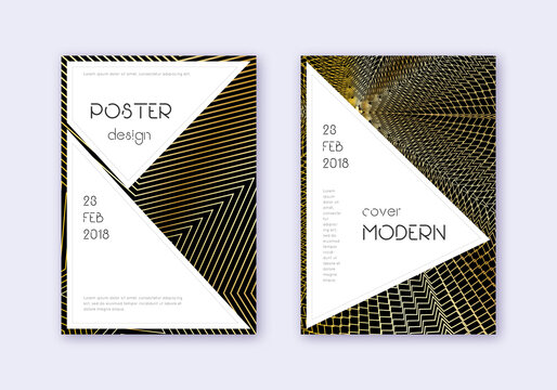 Stylish cover design template set. Gold abstract l