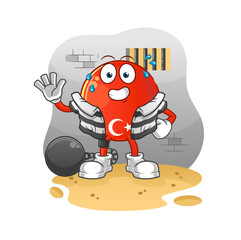 turkish flag criminal in jail. cartoon character
