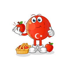 turkish flag eating an apple illustration. character vector