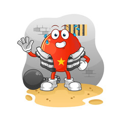 vietnamese flag criminal in jail. cartoon character