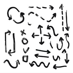 Set of Scribble arrow isolated on white background. black hand drawn arrows set icon. vector illustration
