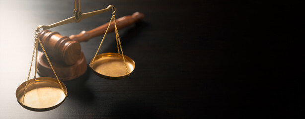 Judge's gavel and scale. Law and justice system
