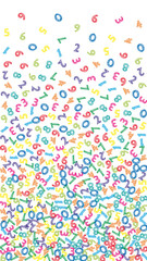 Falling colorful sketch numbers. Math study concept with flying digits. Overwhelming back to school mathematics banner on white background. Falling numbers vector illustration.