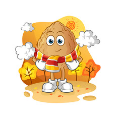 almond in the autumn. cartoon mascot vector