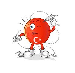 Fototapeta premium turkish flag with paper plane character. cartoon mascot vector