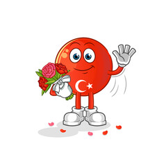 turkish flag with bouquet mascot. cartoon vector