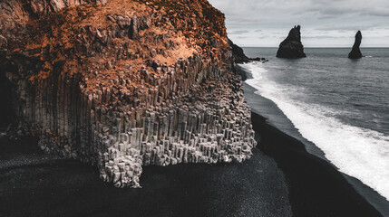 Aerial Drone View of Reynisfjara Black Sand Beach in Iceland © ANITEK MEDIA 