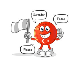 turkish flag hold surrender flag mascot. cartoon vector
