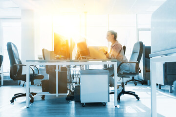 businesswoman working alone in an office