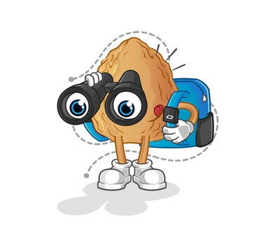 recommend clip art: almond with binoculars character. cartoon mascot vector
