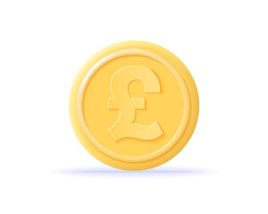 3D pound coin icon. Concept currency exchange, business financial investment and stock market investment. Money render. 3d realistic cash vector illustration