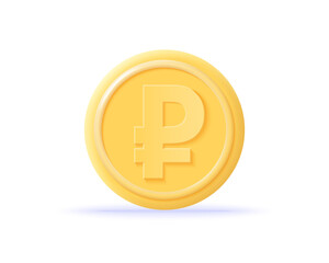 3D ruble coin icon. Concept currency exchange, business financial investment and stock market investment. Money render. 3d realistic cash vector illustration