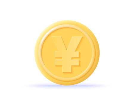 3D yen or yuan coin icon. Concept currency exchange, business financial investment and stock market investment. Money render. 3d realistic cash vector illustration
