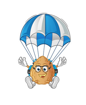 recommend clip art: almond skydiving character. cartoon mascot vector