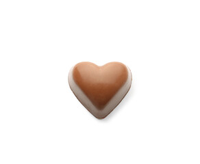 Tasty chocolate candy in shape of heart on white background