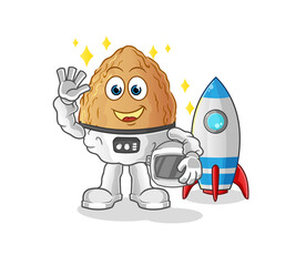 almond astronaut waving character. cartoon mascot vector