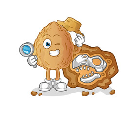 almond archaeologists with fossils mascot. cartoon vector