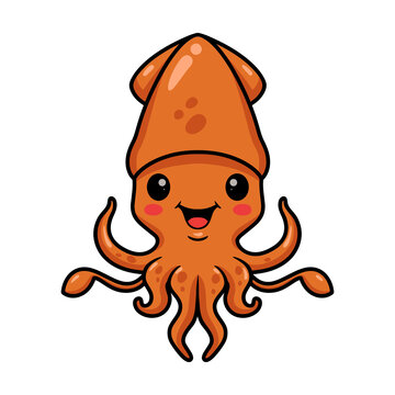 Cute little squid cartoon posing