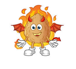 almond demon with wings character. cartoon mascot vector