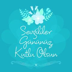 Turkish (14 Şubat sevgililer gününüz kutlu olsun) 14 February happy valentines day greeting card vector illustration stock illustration