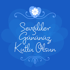 Turkish (14 Şubat sevgililer gününüz kutlu olsun) 14 February happy valentines day greeting card vector illustration stock illustration