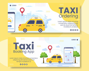 Online Taxi Booking Travel Service Banner Template Flat Illustration Editable of Square Background for Social Media or Web Internet