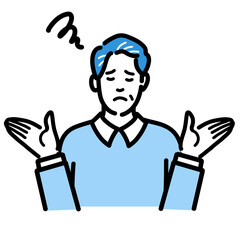 両手を上げて困っている中年男性
