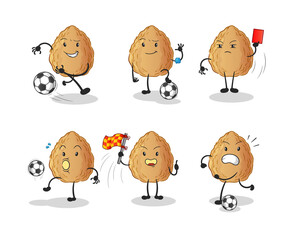 almond football group character. cartoon mascot vector
