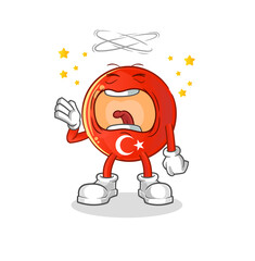 turkish flag yawn character. cartoon mascot vector