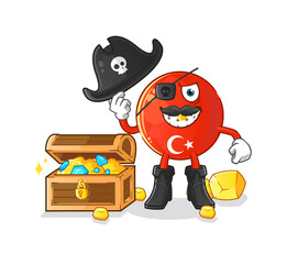 turkish flag pirate with treasure mascot. cartoon vector