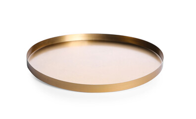 Shiny stylish golden tray isolated on white