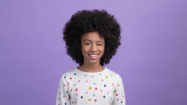 Kid girl make face grimace protrude tongue isolated bright color background