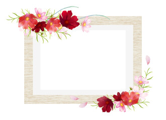 コスモスの花とナチュラルな額縁