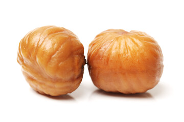 chinese food, peeled roasted chestnut on white background