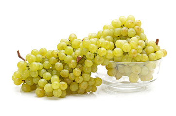 Green grapes on white background