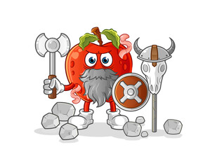apple with worm viking with an ax illustration. character vector