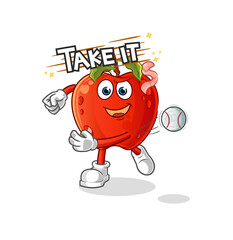 apple with worm throwing baseball vector. cartoon character