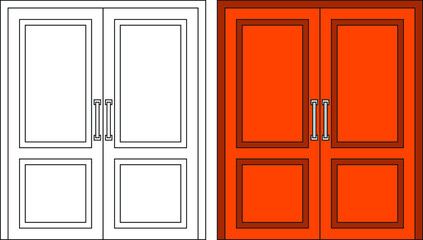 Illustration vector graphic of double door front view suitable for your home design and home poster design on architectural work