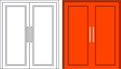 Illustration vector graphic of double door front view suitable for your home design and home poster design on architectural work