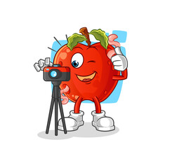 apple with worm photographer character. cartoon mascot vector