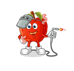 apple with worm welder mascot. cartoon vector