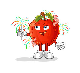 apple with worm with fireworks mascot. cartoon vector